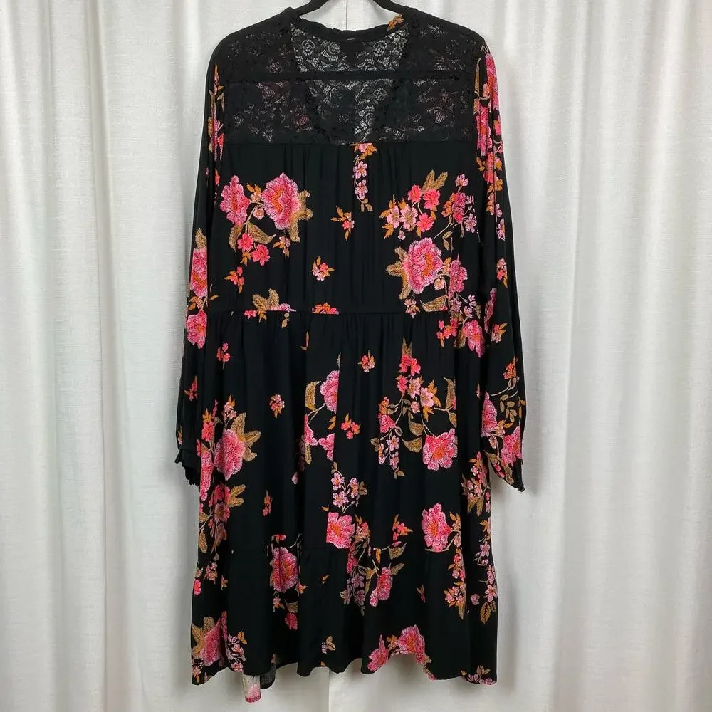 Torrid Black&Pink Floral Challis Mini Shirt Dress Sz.4 NWT - Picture 12 of 16